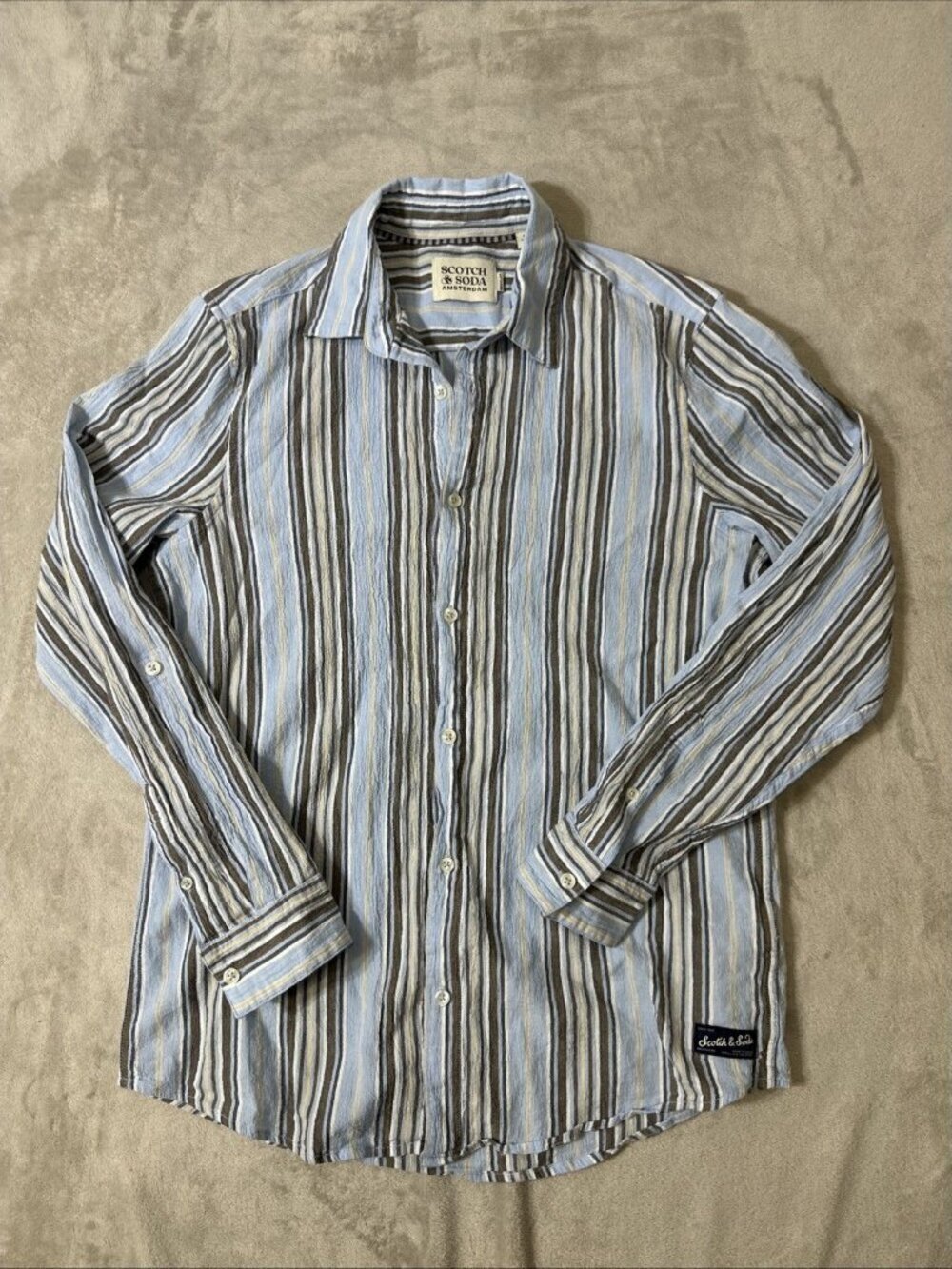 Scotch & Soda Amsterdam Button Up Shirt Mens Medium Striped Blue Gray